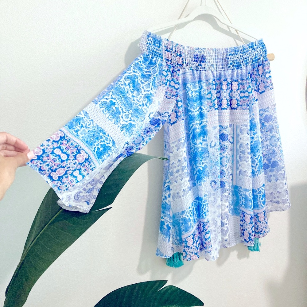 Show Me Your Mumu Blue Paisley Off Shoulder Tunic